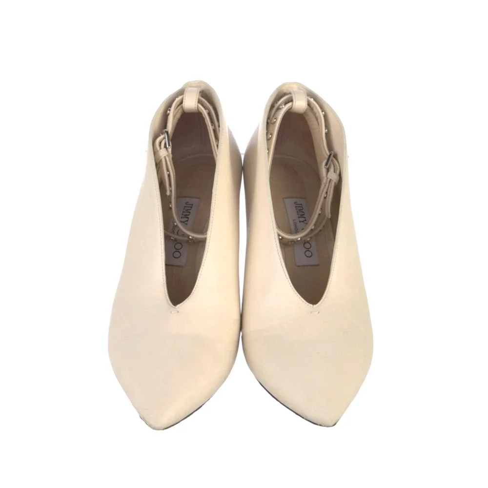 Jimmy Choo 8 Lark 65 Leather Pumps Deep V Ankle Strap Ivory Ecru Booties 38.5 - Picture 7 of 11